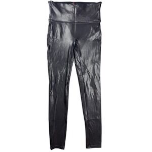 Spanx Faux Leather Leggings Black High Waisted Stretch Womens Medium